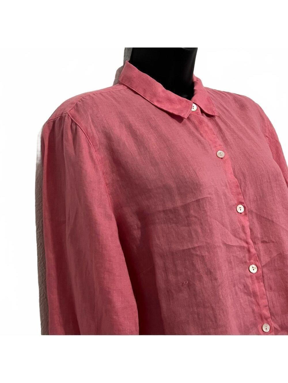 J Jill Linen Pink Essential Button Down Oversized Tunic Split Hem Top M - Picture 3 of 10